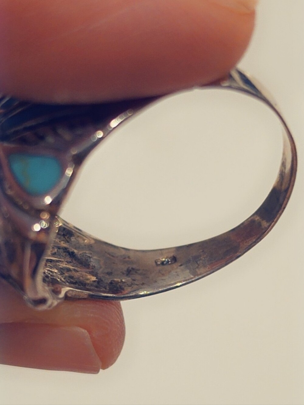 Estate Sterling Silver Turquoise Gemstone Ring Sz 13 - Picture 5 of 5